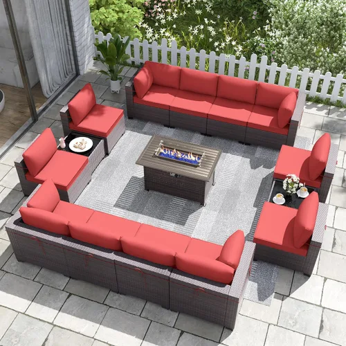 Miniatura 81 de Kurapika juego de muebles de patio 4 piezas de mimbre al aire libre, sillas de ratán, juego informal con mesa de café, juego de bistró con mecedora