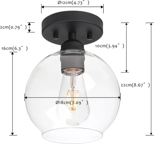 Miniatura 4 de Pathson Lámpara de techo de cristal con forma de globo, 1 luz redonda industrial empotrada para pasillo, cocina, fregadero, sala de estar, baño