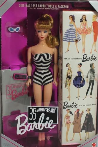 Miniatura 4 de Barbie Muñeca del 35 aniversario (pelo moreno) Reproducción 1959 Muñeca y paquete Edición especial (1993)