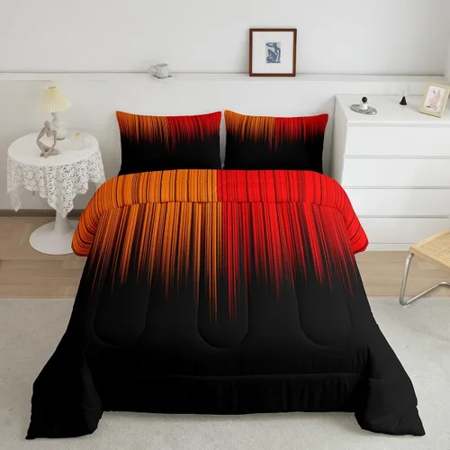 Miniatura 32 de Feelyou Juego de edredón geométrico degradado para adolescentes, tamaño individual, para niños y mujeres, azul, rojo y negro, juego de ropa de cama