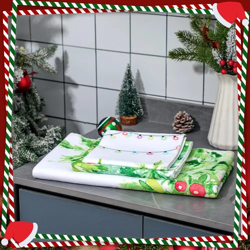 Miniatura 2 de Preboun Juego de 3 toallas de baño de árboles de Navidad, toallas de mano ligeras de Navidad, toallas de baño de árbol verde de invierno, toallas