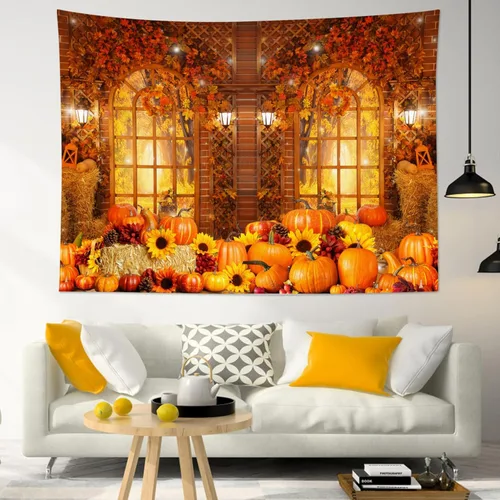 Miniatura 44 de HVEST Tapiz de noche de Halloween, tapiz para colgar en la pared, bosque embrujado con tumba y calabazas, manta de pared para dormitorio, sala