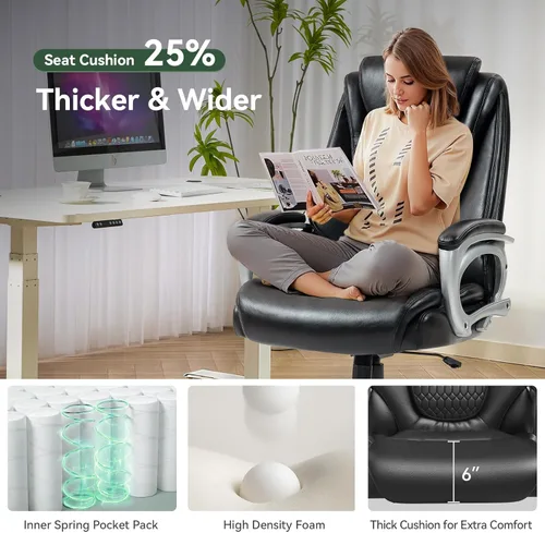 Miniatura 7 de Vogue Furniture Direct Silla de Oficina Grande y Alta 500 libras, Silla de Escritorio de Cuero PU de Respaldo Alto para Trabajo Pesado, Silla
