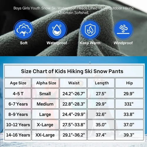 Miniatura 7 de Pantalones de esquí de nieve para niños, senderismo, niños, niñas, impermeables, resistentes al viento, forro polar cálido y aislado