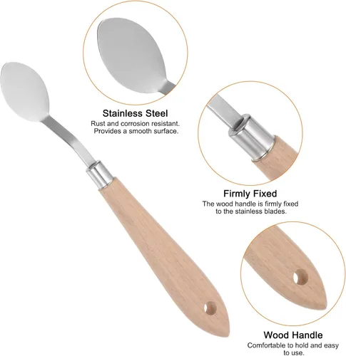 Miniatura 4 de HARFINGTON 4 unids No.20 Paleta Cuchillos 0.866 in Ancho Acero Inoxidable Oval Espátula Pintura Cuchillo de Paleta con Mango de Madera para Óleo