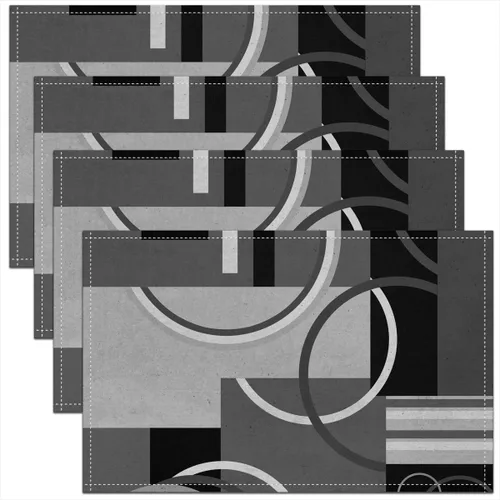 Miniatura 16 de Manteles individuales modernos de 12 x 18 pulgadas, color gris, negro, azul, rayas, geométricos, juego de 4 manteles individuales retro circulares