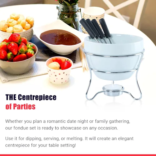 Miniatura 5 de Juego de tazones para fondue de chocolate con 4 tenedores de inmersión y soporte para velas de té, para el juego de fondue perfecto para servir