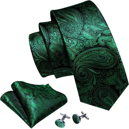 Miniatura 61 de Barry.Wang - Juego de corbata de seda para hombre, diseño de cachemira, pañuelo y gemelos de bolsillo