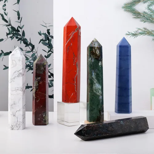 Miniatura 6 de Runyangshi Varita de cristal curativo natural de sangre de dragón grande, 6 facetas de un solo punto, prisma de cristal, varita de piedra curativa
