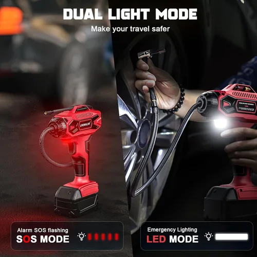 Miniatura 5 de Compresor de aire para inflador de neumáticos, compatible con batería Milwaukee de 18 V, bomba de aire eléctrica portátil inalámbrica LIVOWALNY