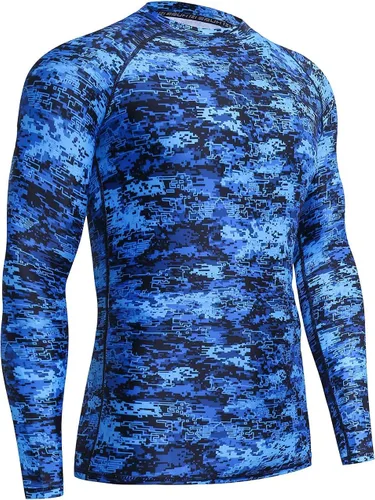 Miniatura 2 de HUGE SPORTS Camiseta de protección contra erupciones de manga larga para hombre UPF 50+ con protección UV, de secado rápido, con costuras de Pixel