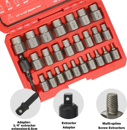 Miniatura 4 de Juego de 27 extractores de tornillos de cabeza hexagonal multi-estriado de fácil extracción, juego de extractor de pernos de 3/8 pulgadas