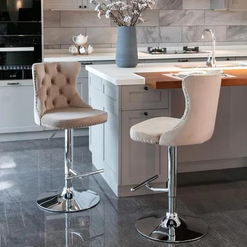 Miniatura 19 de Polibi Taburetes de bar giratorios, 2 piezas, altura del asiento ajustable de 25 a 33 pulgadas, sillas de bar tapizadas modernas con botón copetudo