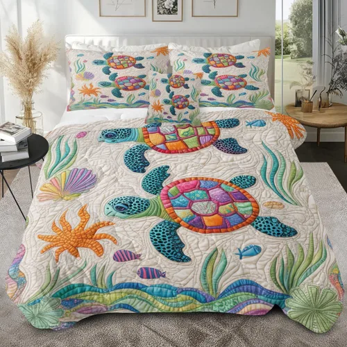 Miniatura 16 de Sleepwish - Juego de edredón con estampado de tortuga, juego de cubrecamas de tortuga hawaiana tamaño Queen en 3D, edredón de playa lindo para cama