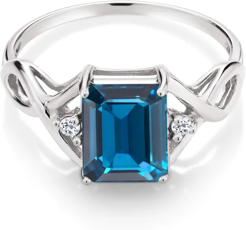 Miniatura 2 de Gem Stone King Anillo de compromiso de plata de ley 925 con topacio azul Londres y topacio blanco para mujer