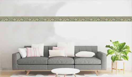 Miniatura 3 de Dundee Deco Papel tapiz para despegar y pegar DDAZBD9263 - Borde de pared de damasco verde abstracto, diseño retro, 15 pies x 7 pulgadas