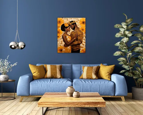 Miniatura 138 de Arte de pared afroamericano, decoración de rey y reina bailarín negro para sala de estar, arte de pareja de amor negro para dormitorio, lienzo