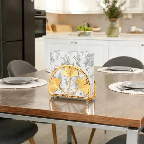 Miniatura 6 de Servilletero de hojas de ginkgo dorado para mesa, elegantes servilleteros para servilletas de papel, servilletero, servilleta de cóctel de una pieza