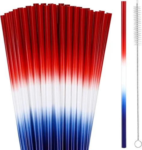 Miniatura 12 de JANYUN 30 Pieces Patriotic Plastic Straws, Red White Blue Star Straws 4th of July Drinking Straws for Beverage Milkshake Cocktail Memorial Day