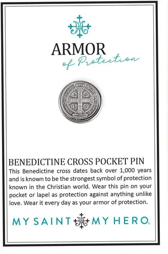 Miniatura 2 de My Saint My Hero Armadura de protección Benedictine Cross Pocket Pin, Tono plateado