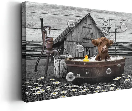 Miniatura 9 de Kasluolo Divertido arte de pared de perro Beagle para decoración de baño, lindo beagle sentado en la bañera, lienzo impreso pintura de animales