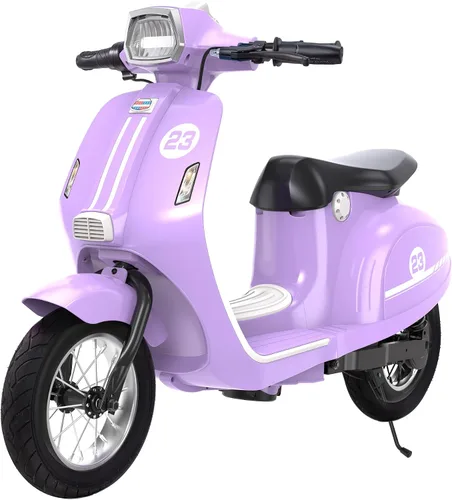 Motocicleta para niños, motocicleta eléctrica de 2 ruedas para niñas de 8 a 14 años, juguetes de paseo de 24 V con música, historia, faro, 3 Morado