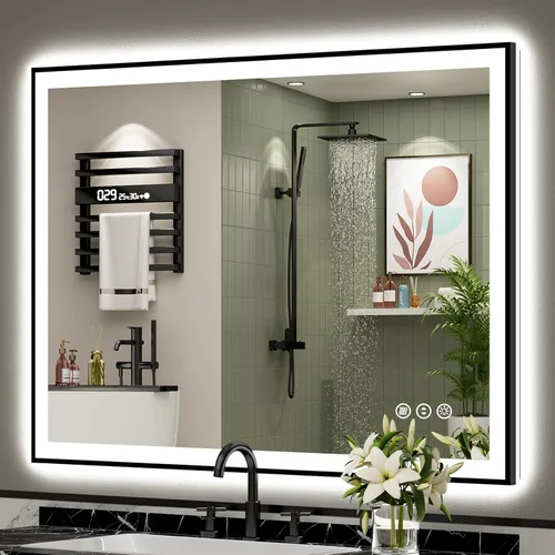 Miniatura 83 de 30x36 Espejo de baño LED con luces, retroiluminado y luz frontal, espejo de tocador iluminado antivaho para pared de baño, 3 colores, regulable