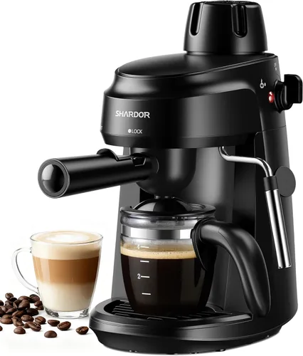 SHARDOR Máquina de café expreso de 3.5 bares, cafetera compacta de 4 tazas con espumador de leche, máquina de capuchino de precalentamiento de 800 W