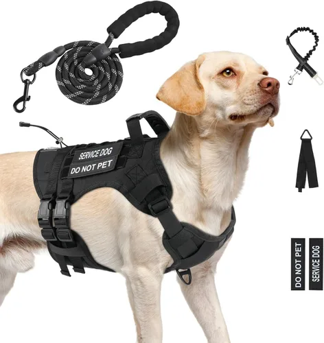 Miniatura 25 de Arnés táctico sin tirones para perros grandes, juego de arnés y correa para perro, Molle a prueba de escapes, arnés ajustable para perro de servicio
