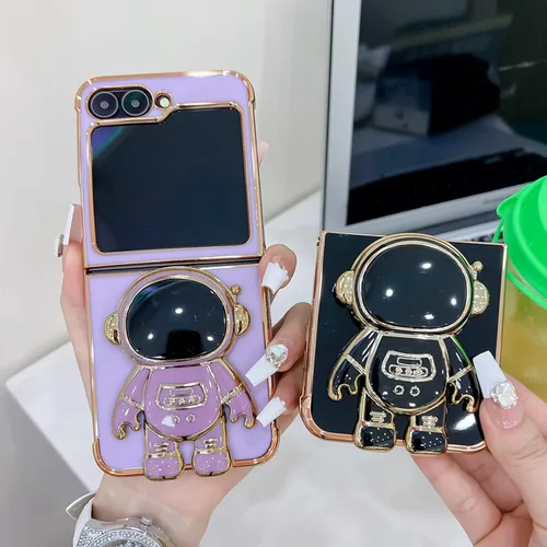 Miniatura 4 de Funda compatible con Samsung Galaxy Z Flip 5/Z Flip 6 con soporte, diseño de astronauta 3D de lujo para mujeres, funda protectora suave diseñada