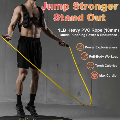 Miniatura 2 de Weighted Jump Rope, 1LB Tangle-Free Ball Bearing Rapid Speed Skipping Rope for Men Women, Adjustable 9mm Cotton & PVC Rope with Alum Handle for