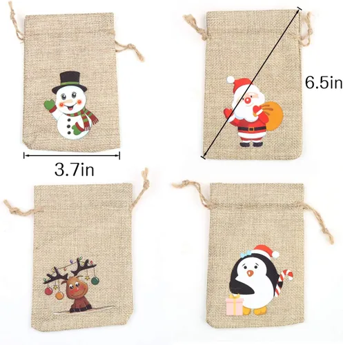 Miniatura 2 de CCINEE 96 bolsas de regalo de Navidad de arpillera con cordones, bolsas de dulces de Navidad con dobles cordones de yute, 4X6 pulgadas 96 piezas