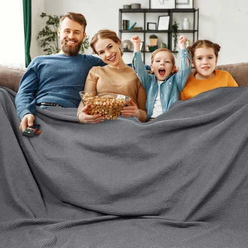 Miniatura 32 de PHF - Manta de punto gofre 100% de algodón tamaño king para cama, cobija ligera transpirable a prueba de engancho, ideal para acolchado en climas