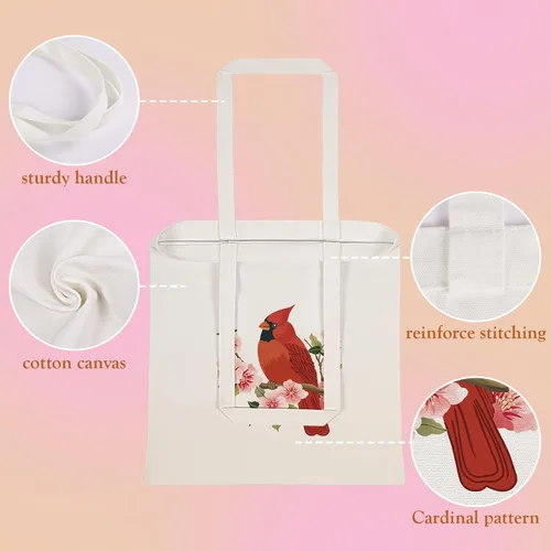 Miniatura 5 de Bolsa de lona Louise Maelys para mujer, linda estética cardenal, de algodón, para compras, regalo para mujeres, bolsas de comestibles reutilizables