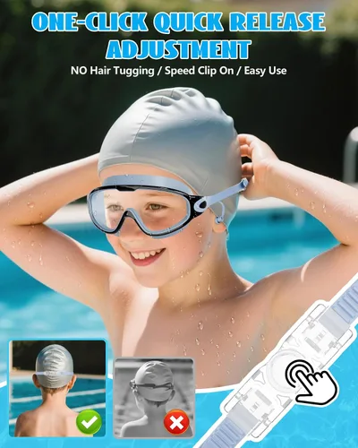 Miniatura 5 de Aegend Nuevo paquete de 2 gafas de natación de visión amplia para niños, gafas antivaho/anti-UV sin fugas con tapones para los oídos para niños de 3
