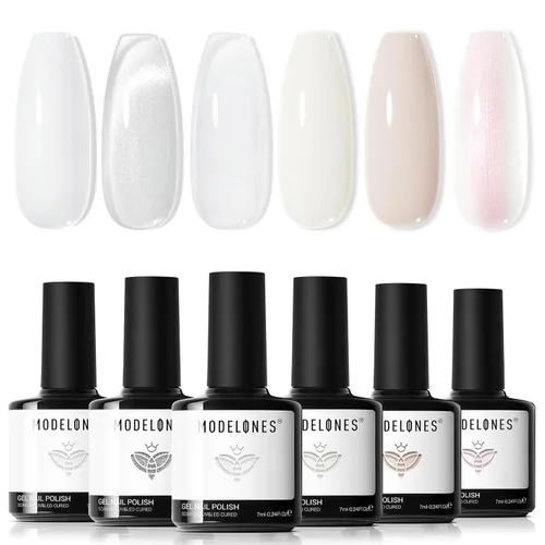 Miniatura 32 de modelones Juego de esmalte de uñas de gel, 0.5 onzas líquidas, base sedosa mejorada y capa superior extra brillante, transparente, no se limpia