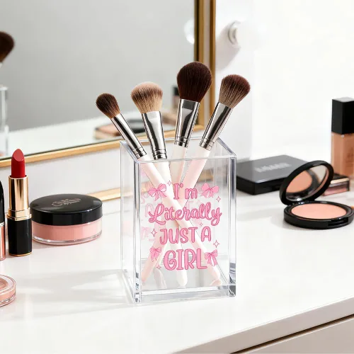 Miniatura 4 de I'm Literally Just A Girl - Organizador de cosméticos de acrílico para bolígrafos, divertido soporte de escritorio de acrílico para lápiz, bonitos