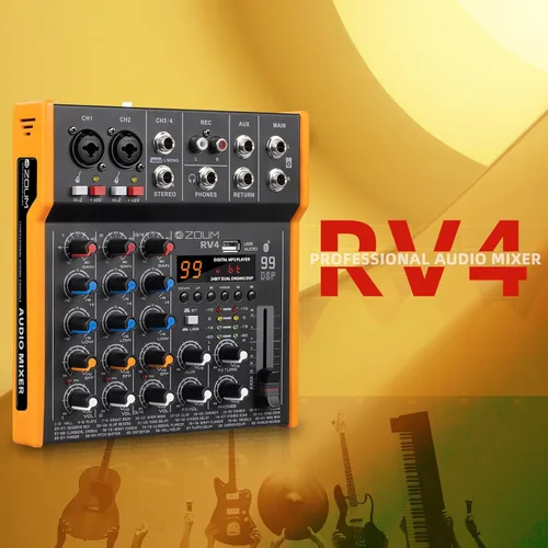 Miniatura 2 de Mezclador profesional de audio DJ de 4 canales, interfaz mezclador de sonido musical con alimentación fantasma de 48 V, Bluetooth, interfaz de audio