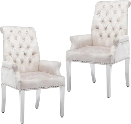 Miniatura 12 de LOULENS Lujosas sillas de comedor de terciopelo, sillas de comedor modernas tapizadas con capitoné, sillas de comedor con reposabrazos y patas
