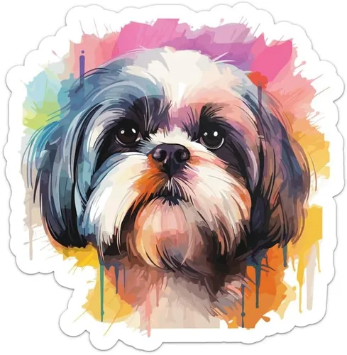 Generic Colorida acuarela Shih Tzu - Calcomanía de vinilo impermeable para automóvil, laptop, pared, ventana, botella de agua, tamaño adhesivo para