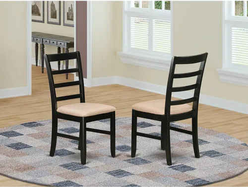 Miniatura 3 de East West Furniture PFC-BLK-C Parfait - Juego de 2 sillas de comedor tapizadas de tela de lino, de madera maciza, color negro