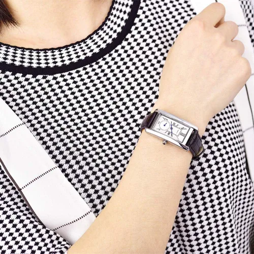 Miniatura 5 de Reloj de cuarzo para mujer, elegante, rectangular, con correa de cuero y corona de zafiro
