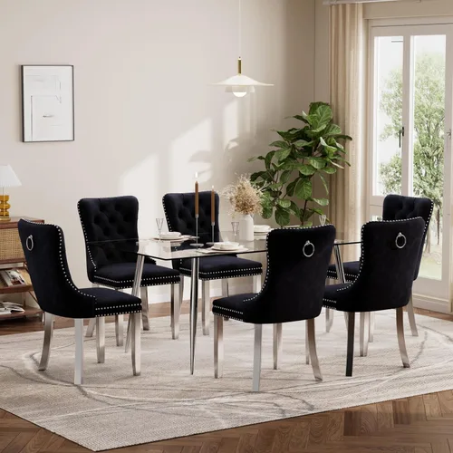 Miniatura 71 de Baysitone Juego de mesa de comedor de vidrio de 51 pulgadas para 4, juego de 5 piezas moderno de comedor, mesa de cocina rectangular de vidrio con 4