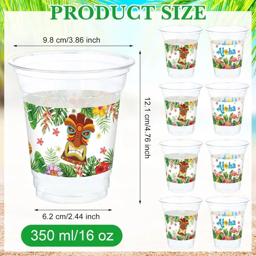 Miniatura 2 de Blulu 60 tazas Tiki para fiesta, hawaiano, Luau, vasos de plástico desechables Aloha Tiki, suministros de plástico para bebidas hawaianas Luau