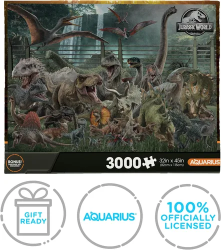 Miniatura 7 de Aquarius Jurassic World - Rompecabezas de 3000 piezas para adultos, rompecabezas gigantes con licencia oficial de dinosaurio T Rex de 42 x 35