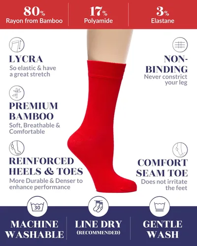 Miniatura 2 de Hugh Ugoli Womens Soft Bamboo Dress Socks, Thin Crew Socks for Business, Trouser, Casual,Non-Binding, Breathable,3-6Pairs