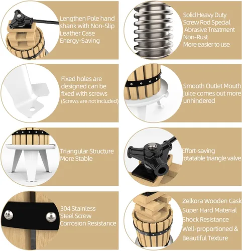 Miniatura 4 de SQUEEZE master Prensa de Frutas de 4.75 galones/18 litros, cesta de madera maciza, prensa de vino, exprimidor tradicional vintage, 6 bloques de Negro