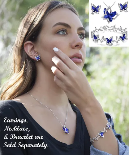 Miniatura 5 de Collar de cristal de piedra natal de mariposa, tono plateado con cadena de 18 pulgadas + 2 pulgadas, para el Día de la Madre, aniversario