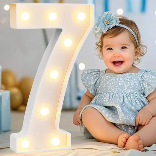Miniatura 49 de Pooqla Letras y Números Decorativos con Luces LED, Letras y Números de Neón de Plástico Blanco para Decoración de Fiestas, Bodas, Funciona