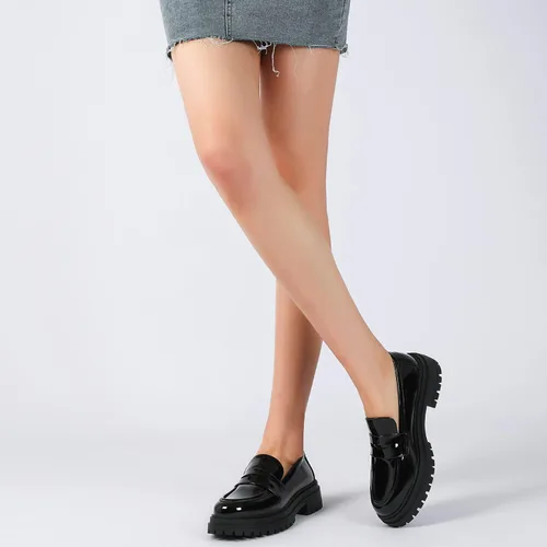 Miniatura 6 de Mostrin Mocasines para mujer con suela de lengüeta, mocasines de media gruesa, clásicos con punta redonda, sin cordones, cómodos zapatos casuales